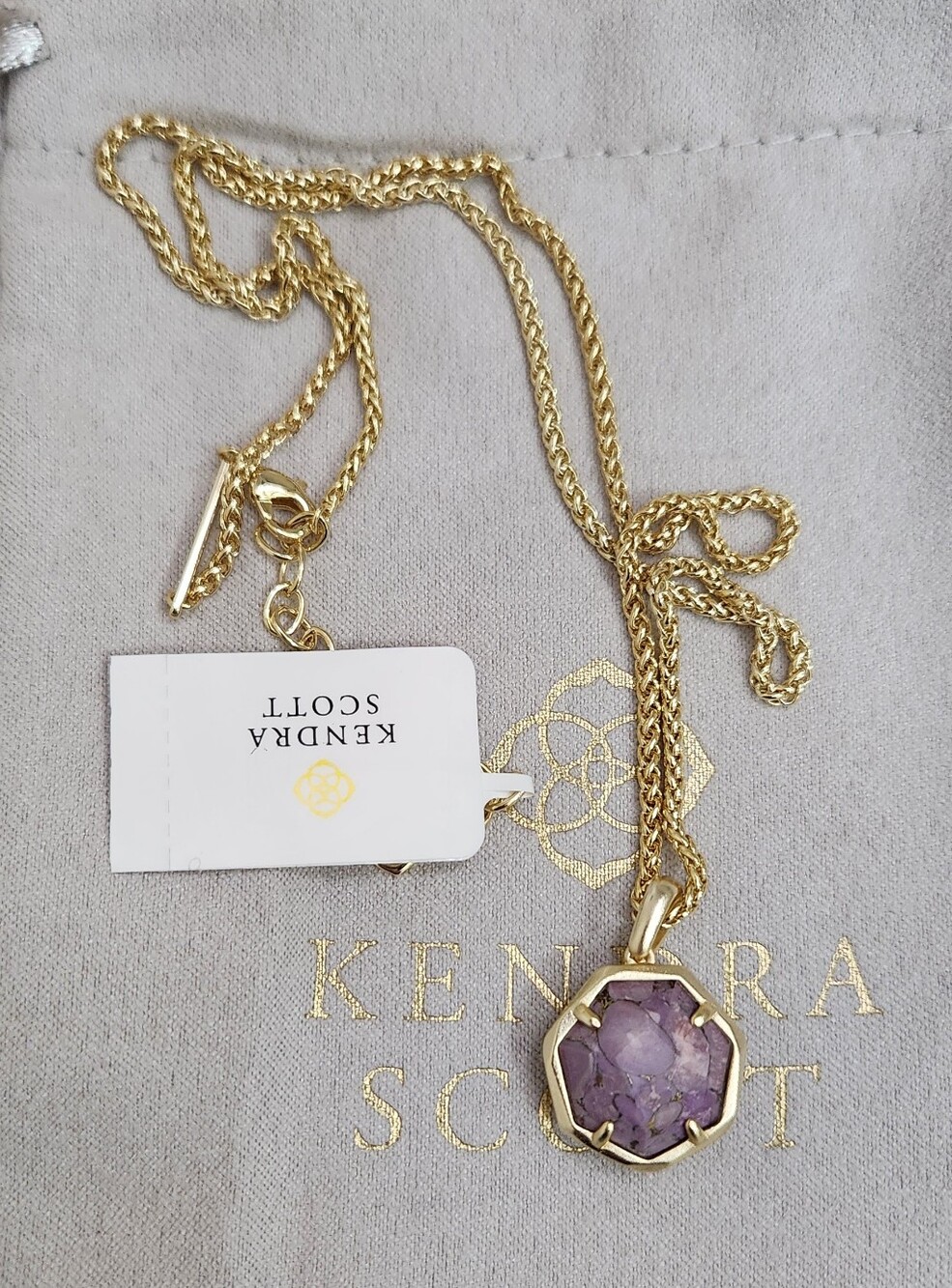 Kendra Scott Cynthia Short Pendant Necklace Gold/Lilac NWT